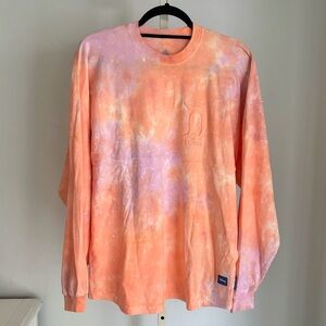 Disneyland Resort Orange Pink Tie Dye Splatter Long Sleeve Tee, Adult Small, NWT